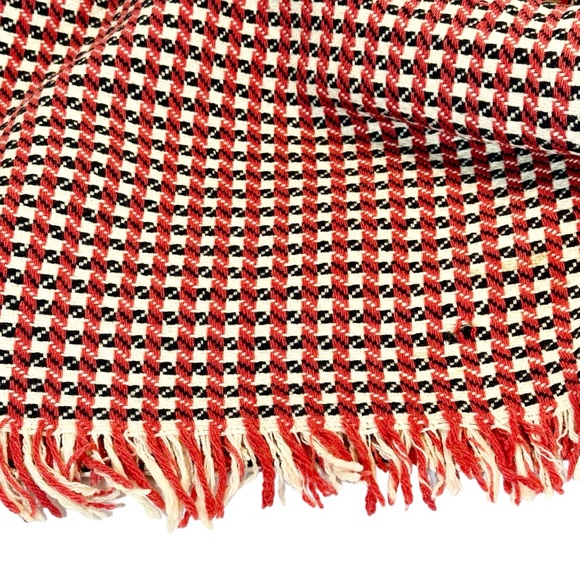 Hand-loomed/Woven WOOL Houndstooth Fringed Throw Lap Blanket - Picture 7 of 11